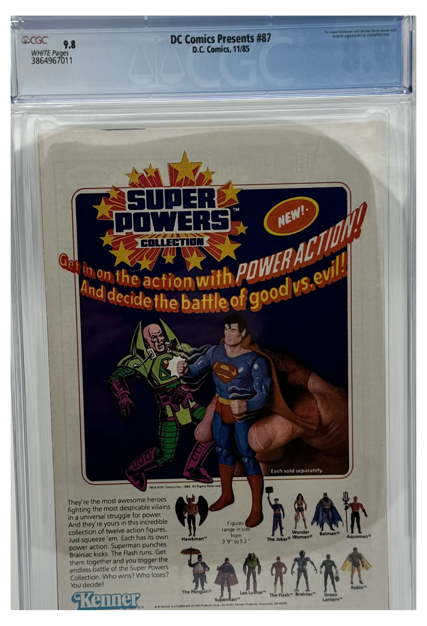 Back of the graded slab, DC Comics Presents, Vol. 1 87A, CGC 9.8 Near Mint/Mint, certification 3864967011