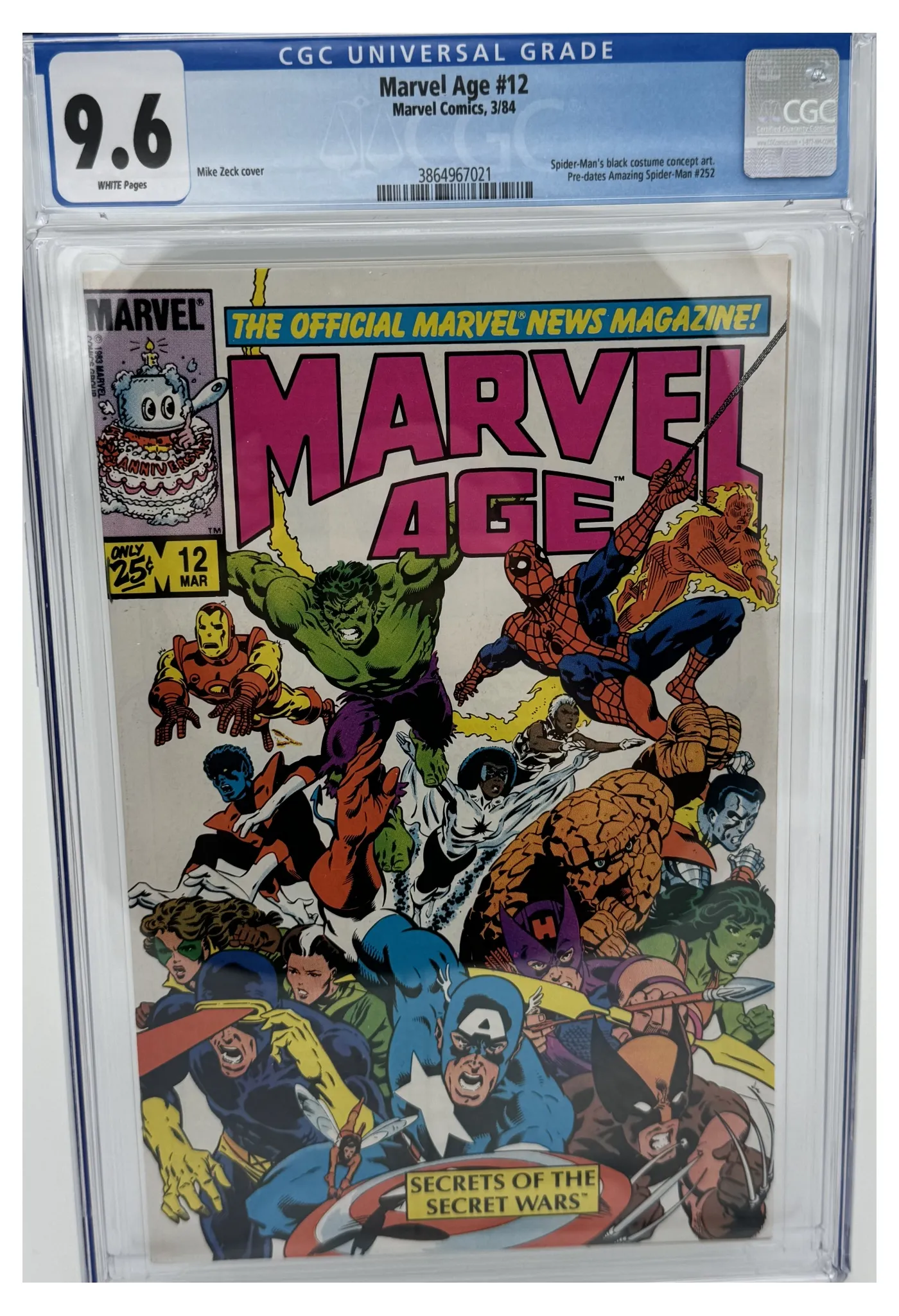 Front of the graded slab, Marvel Age 12, CGC 9.6 Near Mint +, certification 3864967021
