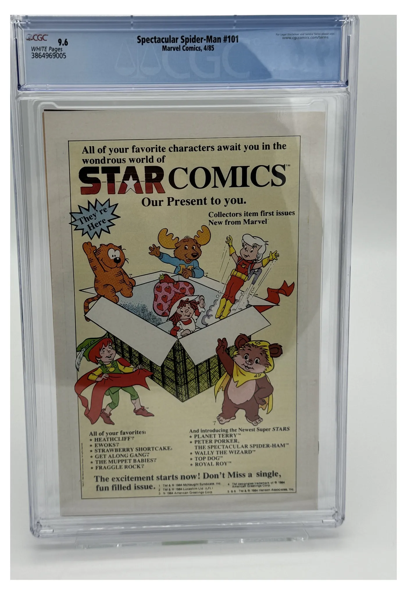 Back of the graded slab, The Spectacular Spider-Man, Vol. 1 101A, CGC 9.6 Near Mint +, certification 3864969005
