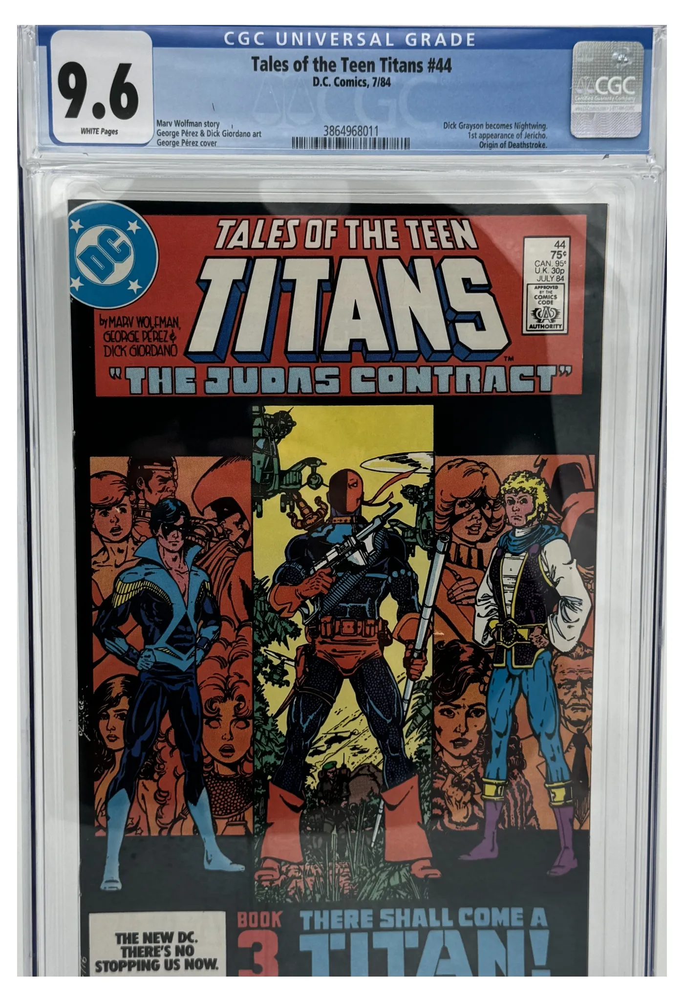 Front of the graded slab, Tales of the Teen Titans 44A, CGC 9.6 Near Mint +, certification 3864968011
