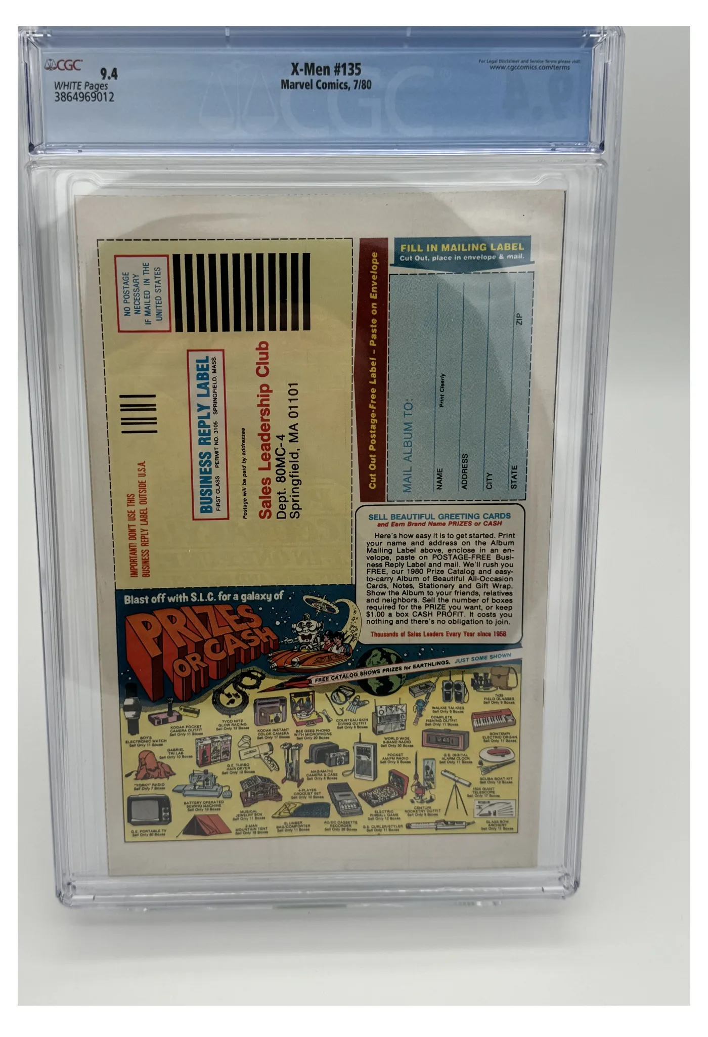 Back of the graded slab, Uncanny X-Men, Vol. 1 135B, CGC 9.4 Near Mint, certification 3864969012