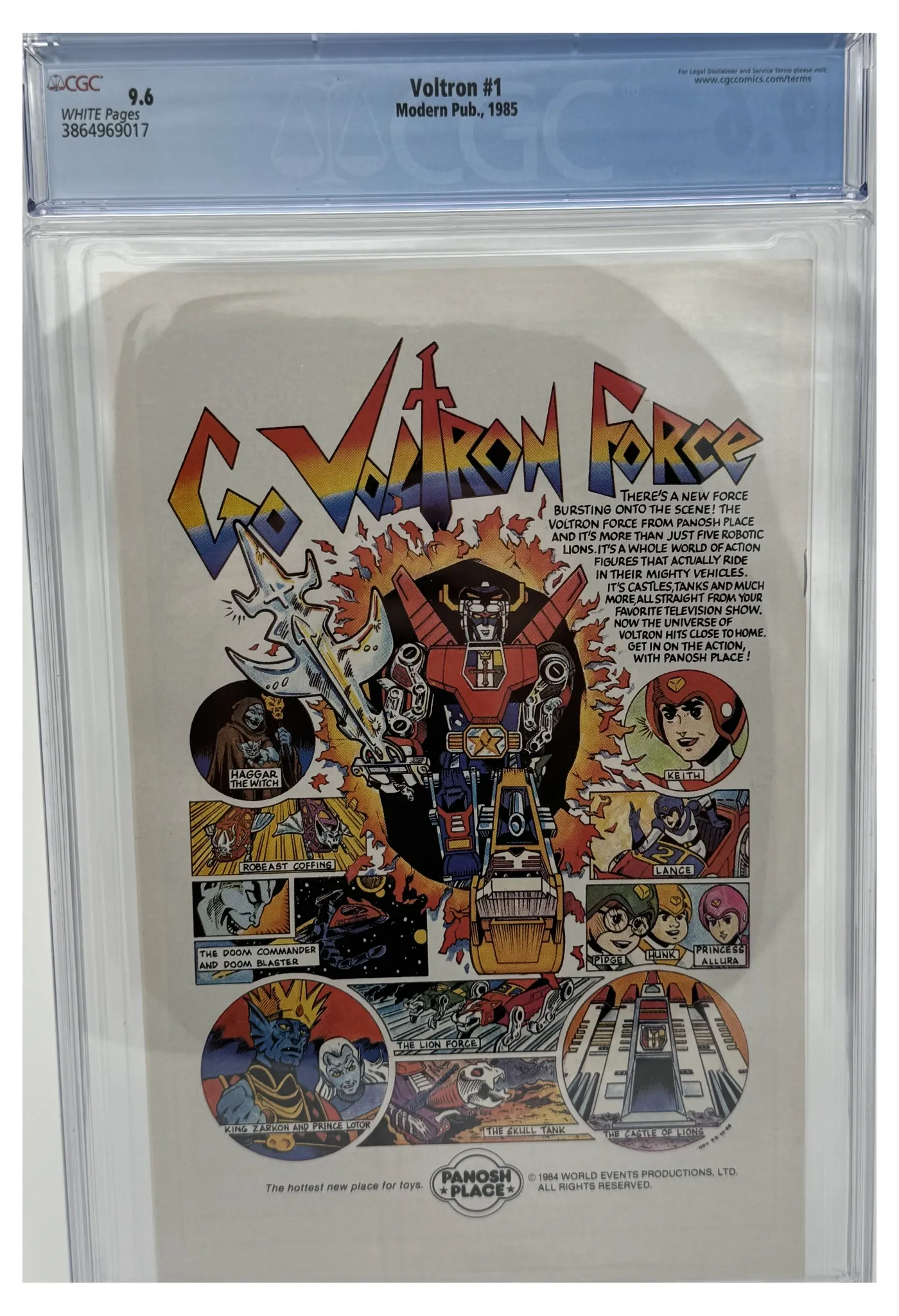 Back of the graded slab, Voltron 1B, CGC 9.6 Near Mint +, certification 3864969017