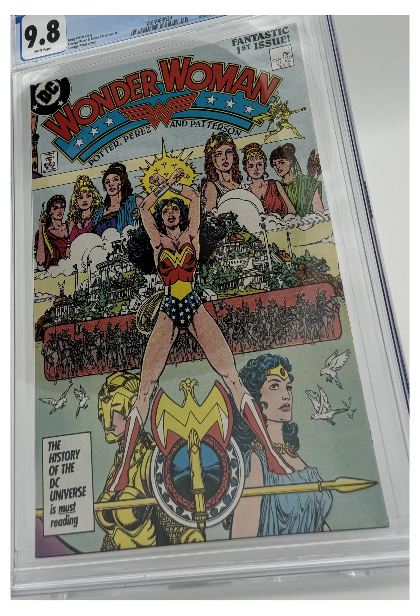 Front of the graded slab, Wonder Woman, Vol. 2 1A, CGC 9.8 Near Mint/Mint, certification 3864969024