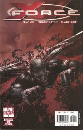 X-Force, Vol. 3 #5 Clayton Crain Bloody Variant comic book cover, 2008