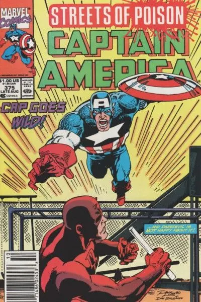 Captain America, Vol. 1 #375 Newsstand Edition comic book cover, 1990