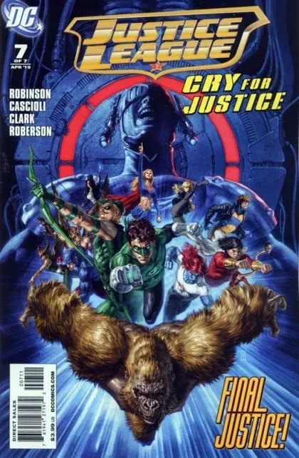 Justice League: Cry For Justice #7 comic book cover, 2010