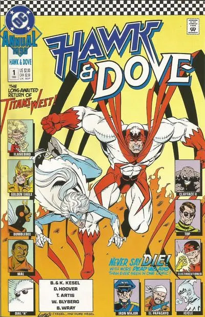 Hawk & Dove, Vol. 3 Annual #1 Direct Edition comic book cover, 1990