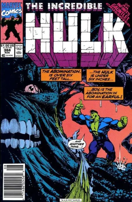 The Incredible Hulk, Vol. 1 #384 Newsstand Edition comic book cover, 1991