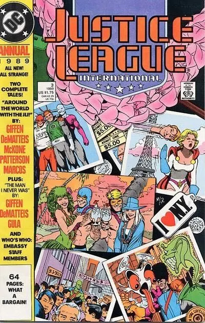 Justice League / International / America Annual #3 Direct Edition comic book cover, 1989