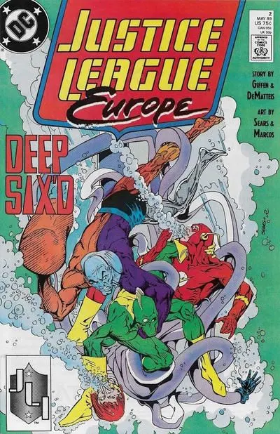 Justice League Europe / International #2 Direct Edition comic book cover, 1989