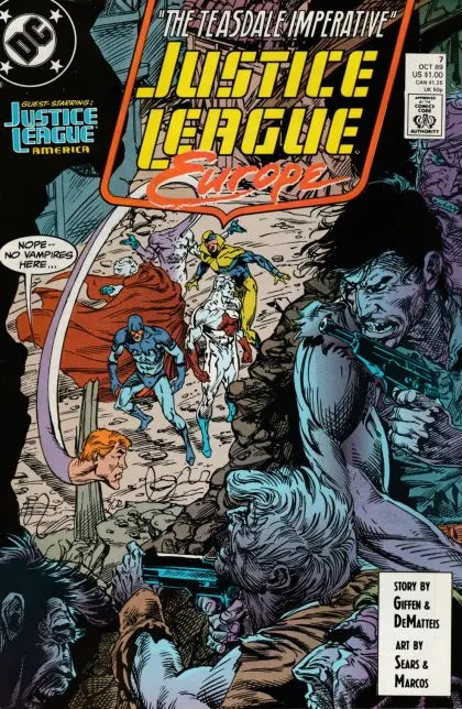 Justice League Europe / International #7 Direct Edition comic book cover, 1989