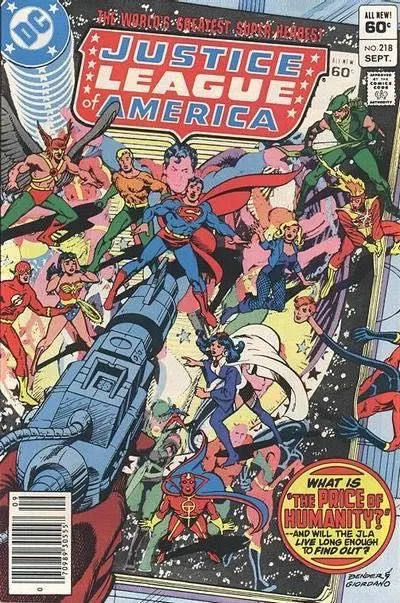 Justice League of America, Vol. 1 #218 Newsstand Edition comic book cover, 1983
