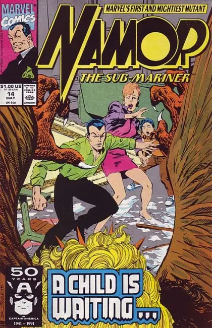 Namor, the Sub-Mariner #14 Direct Edition comic book cover, 1991