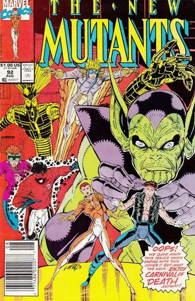 New Mutants, Vol. 1 #92 Newsstand Edition comic book cover, 1990