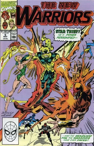 The New Warriors, Vol. 1 #5 Direct Edition comic book cover, 1990
