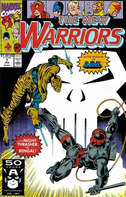 The New Warriors, Vol. 1 #7 Direct Edition comic book cover, 1991