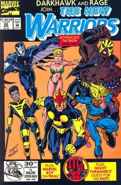 The New Warriors, Vol. 1 #22 Direct Edition comic book cover, 1992