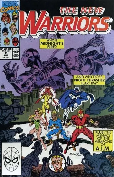 The New Warriors, Vol. 1 #2 Direct Edition comic book cover, 1990