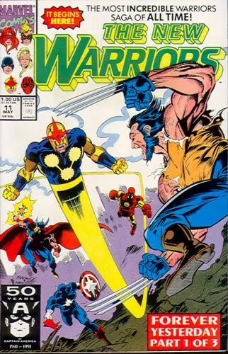 The New Warriors, Vol. 1 #11 Direct Edition comic book cover, 1991