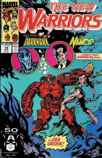 The New Warriors, Vol. 1 #14 Direct Edition comic book cover, 1991