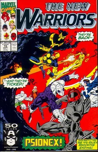 The New Warriors, Vol. 1 #15 Direct Edition comic book cover, 1991