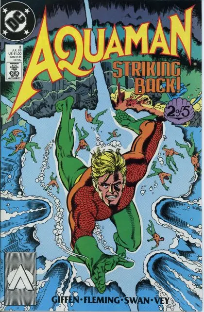 Aquaman, Vol. 3 #2 Direct Edition comic book cover, 1989