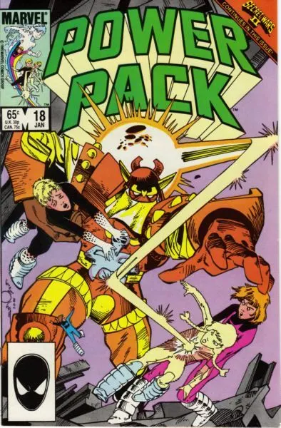 Power Pack, Vol. 1 #18 Direct Edition comic book cover, 1986