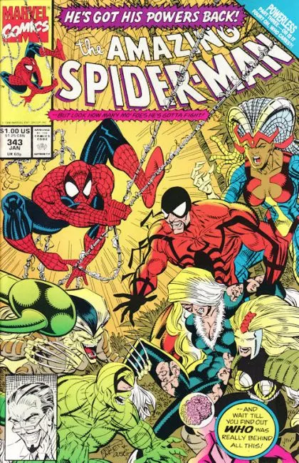 The Amazing Spider-Man, Vol. 1 #343 Direct Edition comic book cover, 1991