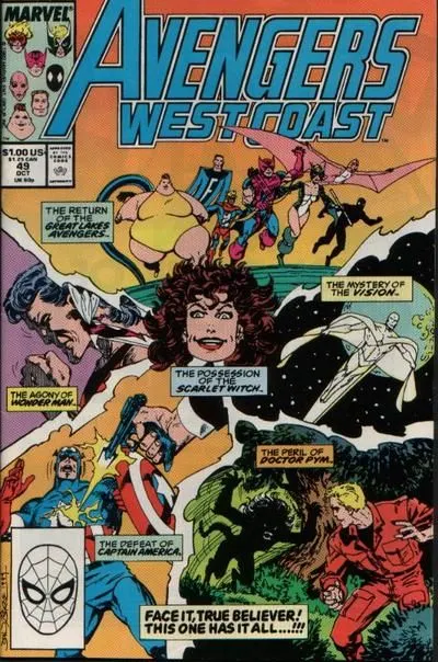 The West Coast Avengers, Vol. 2 #49 Direct Edition comic book cover, 1989